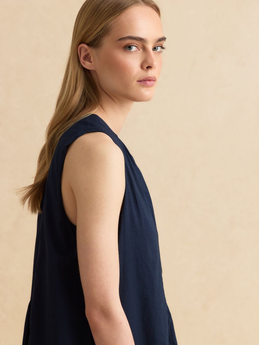 Abito midi blu in puro cotone regular fit con arricciature_3