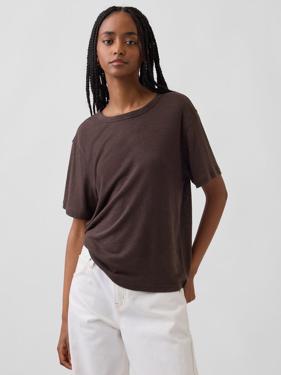 T-shirt a maniche corte in misto lino_0