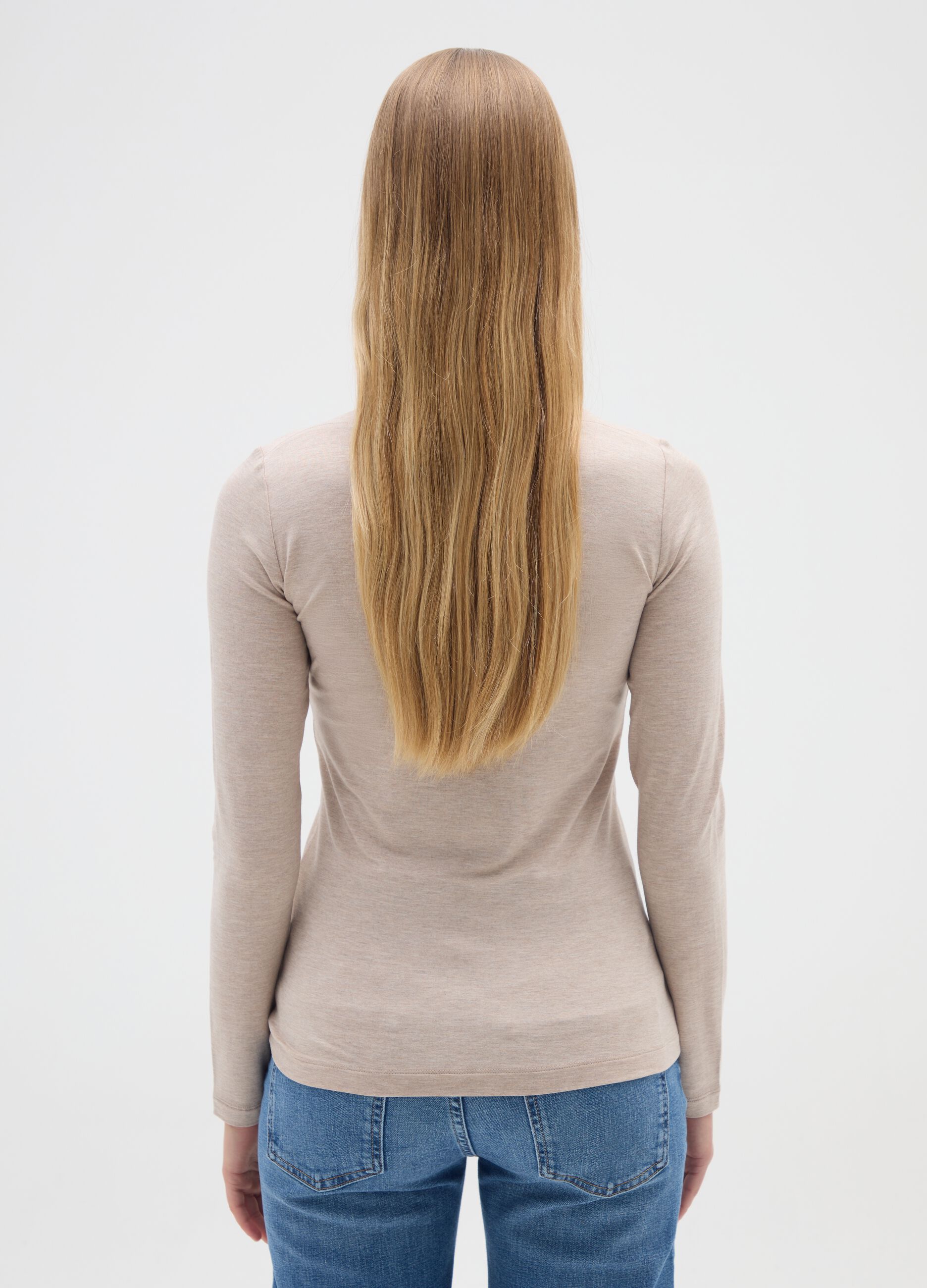Beige stretch viscose T-shirt regular fit