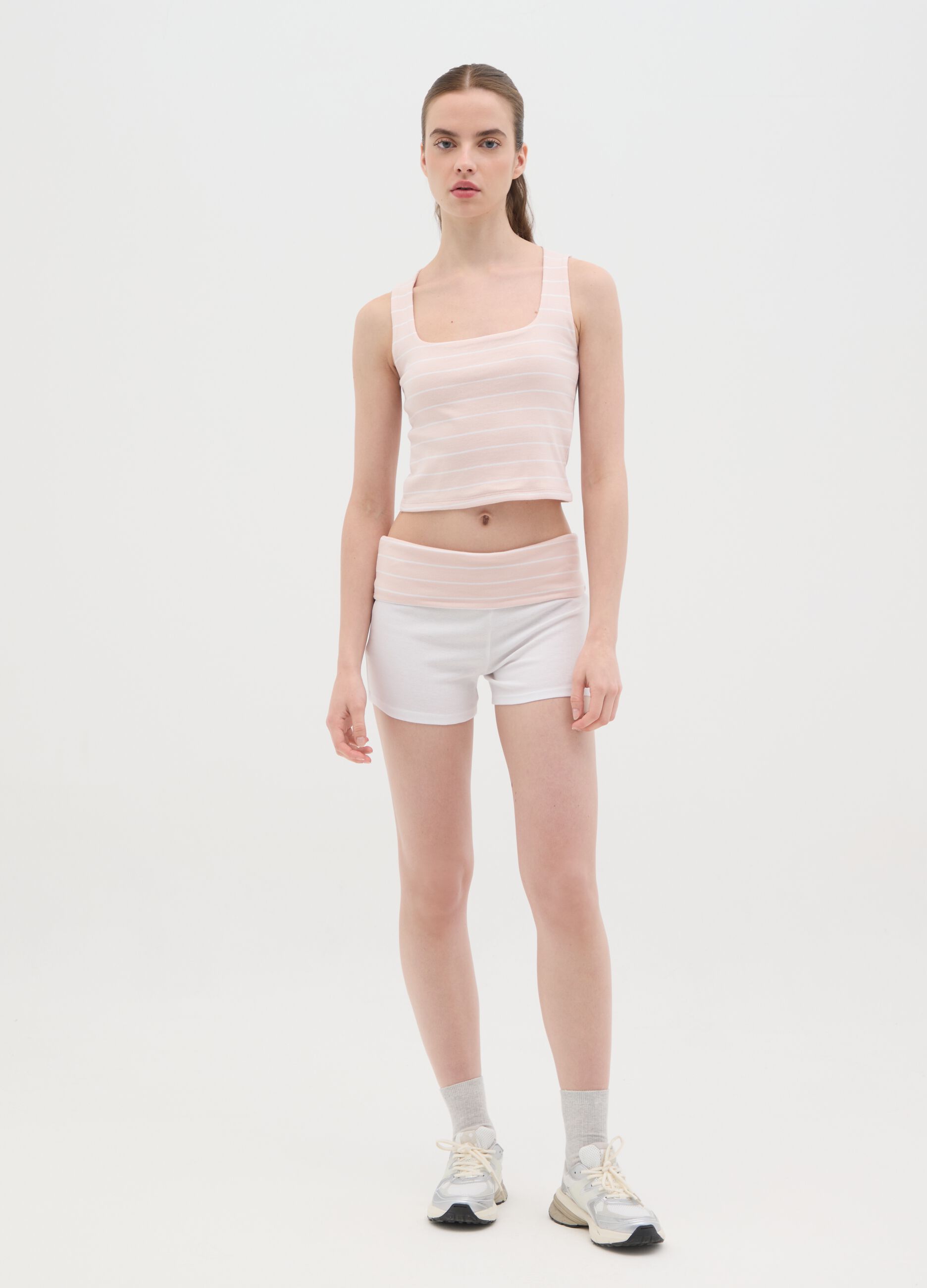 Women's multicolor fitted cropped top in pure cotton