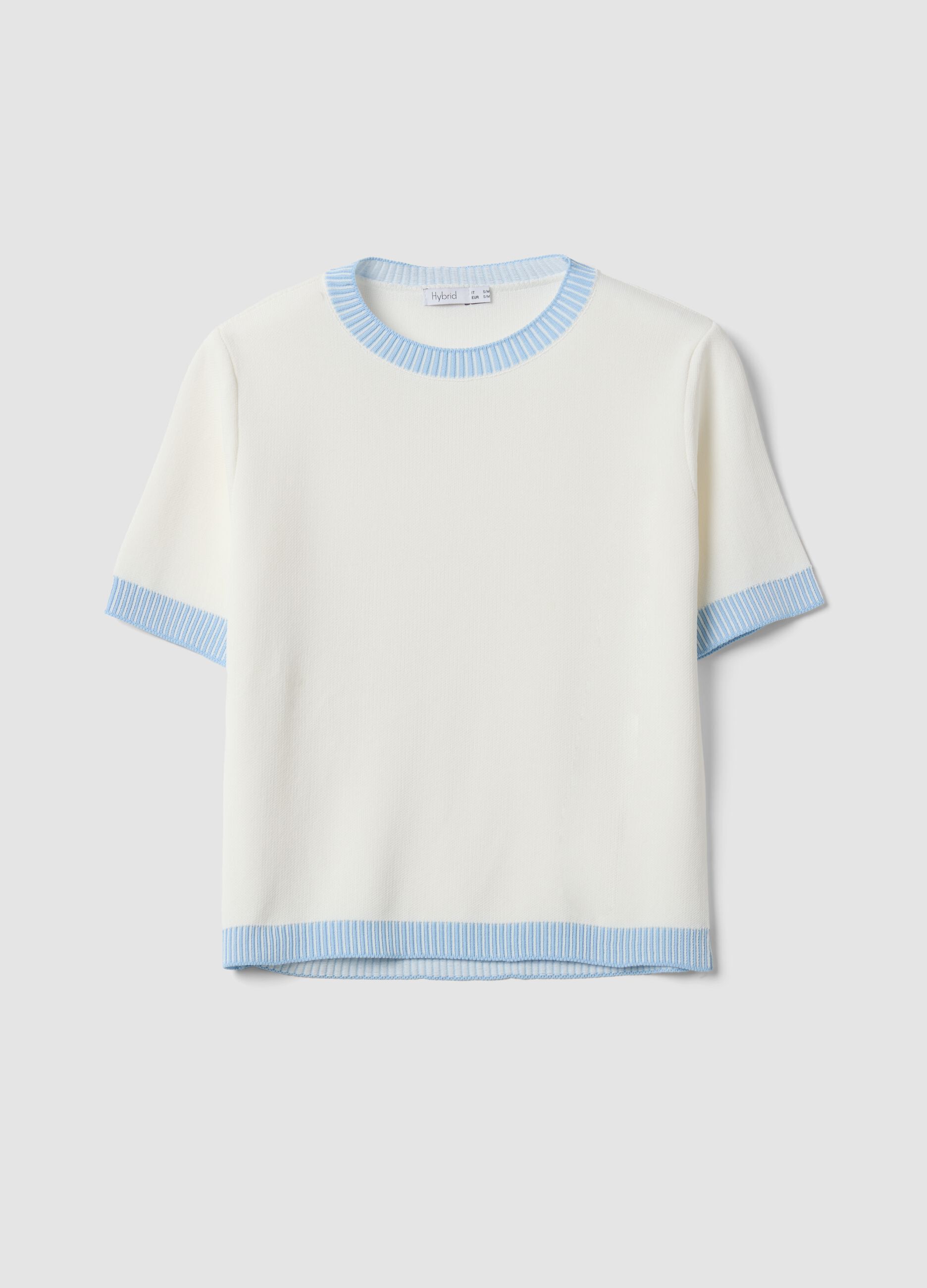 White viscose-blend T-shirt with contrast trims