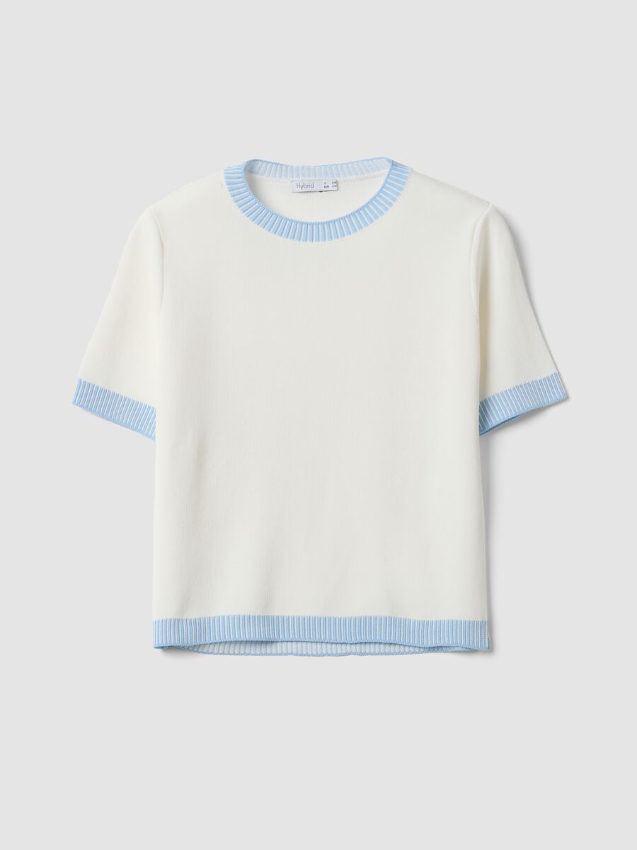 White viscose-blend T-shirt with contrast trims_0