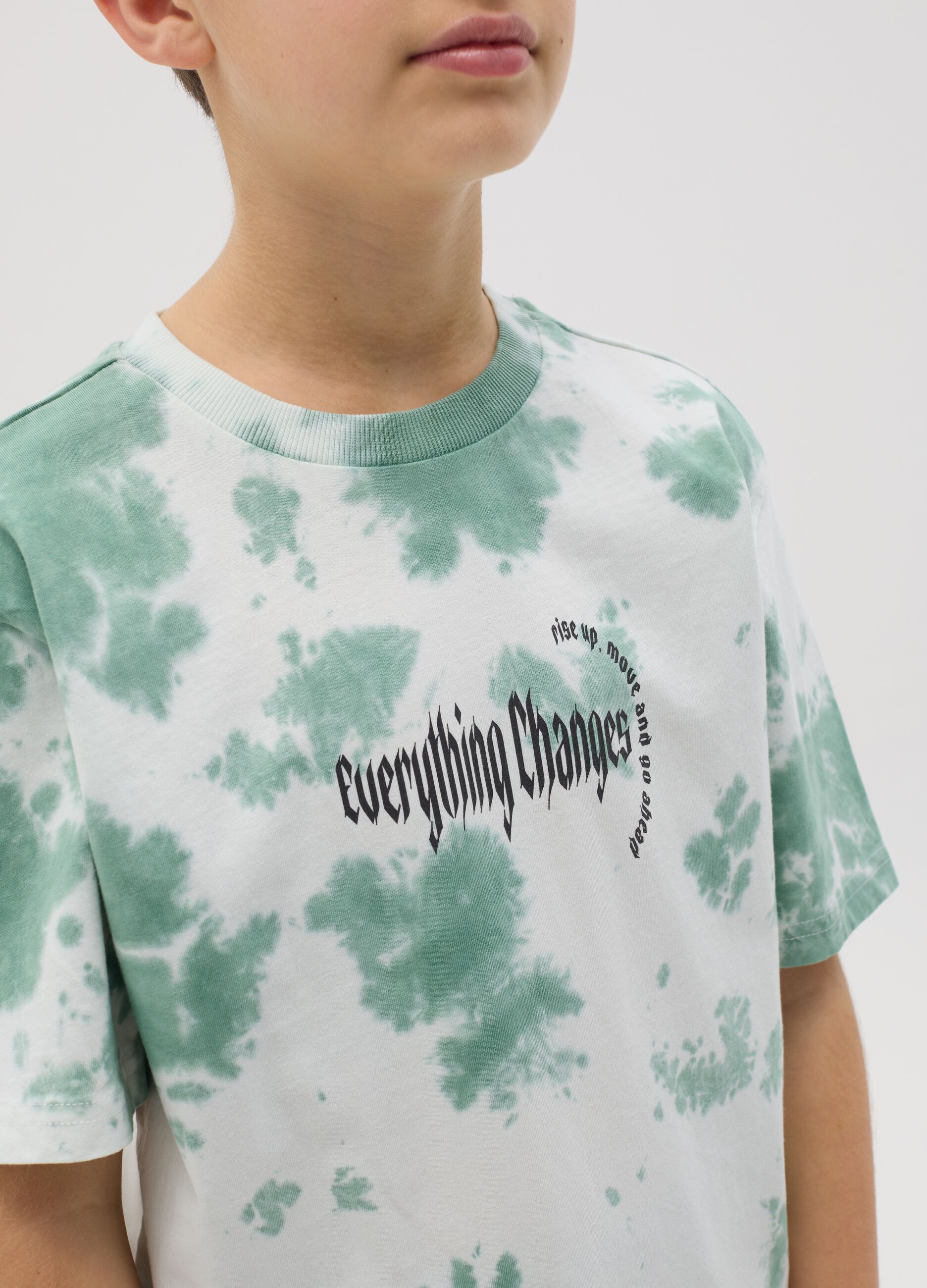 Tie-dye T-shirt with printed lettering