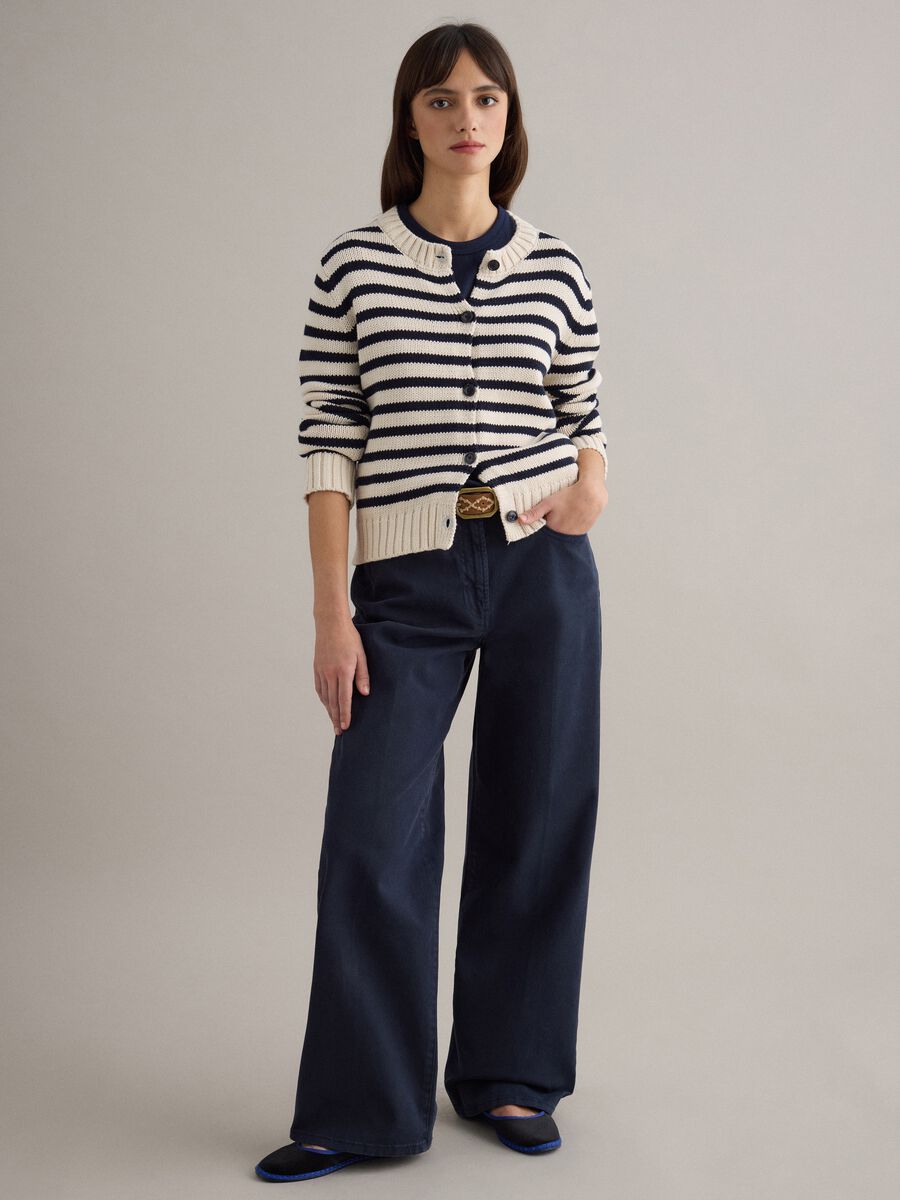 Multicolour striped cardigan in pure cotton regular fit with buttons_2