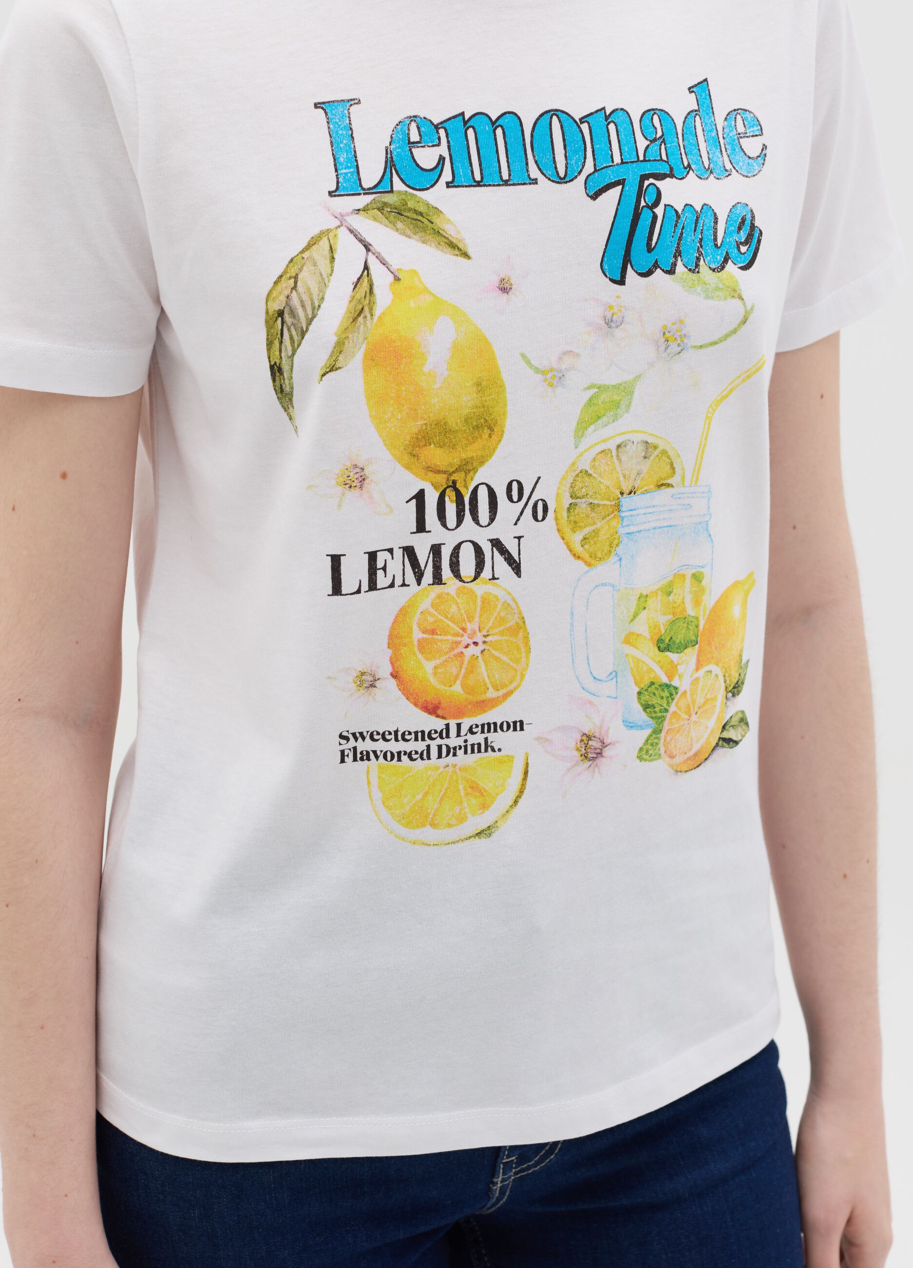 T-shirt da donna in puro cotone bianca regular fit con stampa