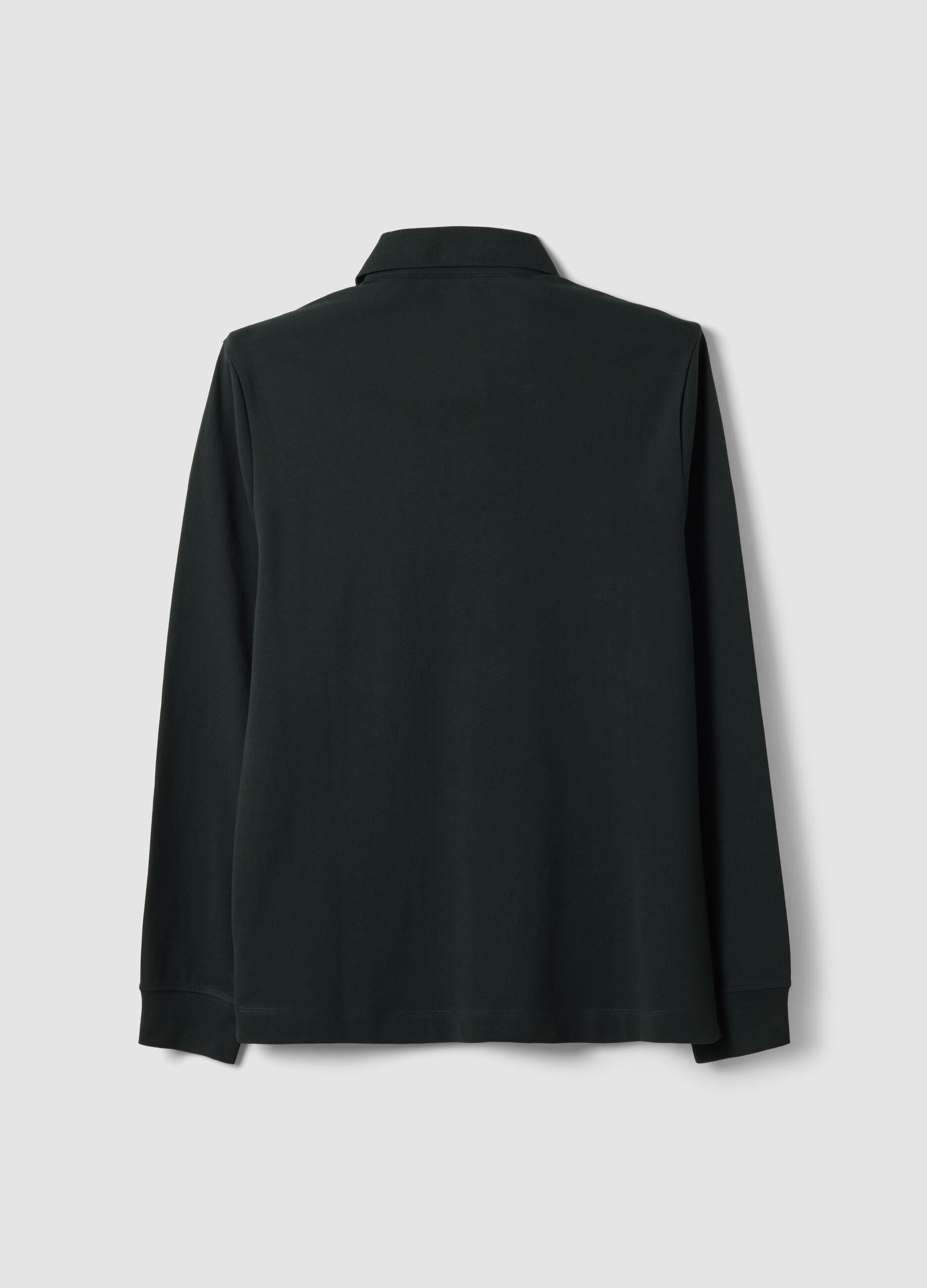 Grey regular-fit long-sleeve stretch cotton polo