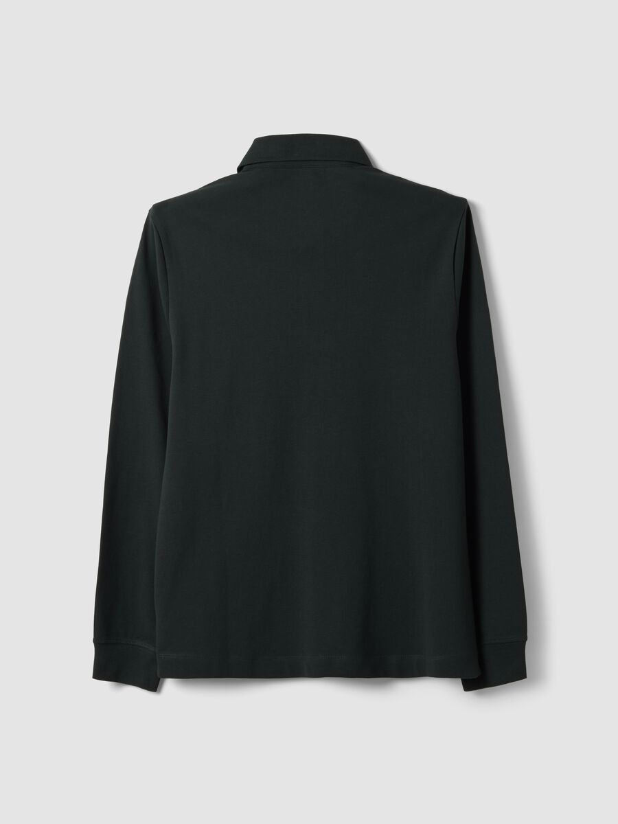 Grey long-sleeve stretch cotton polo shirt, regular fit_6