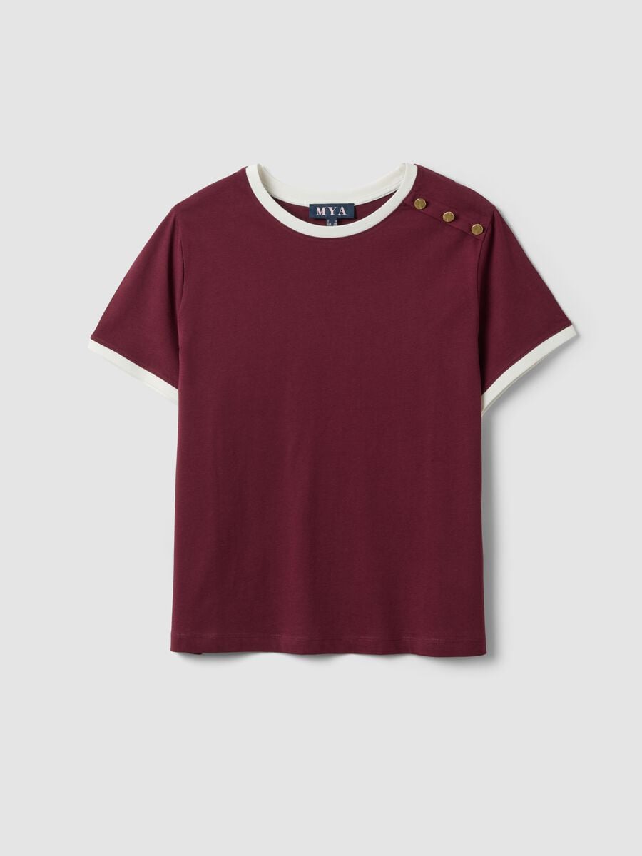 T-shirt rossa in puro cotone con bottoni regular fit_0