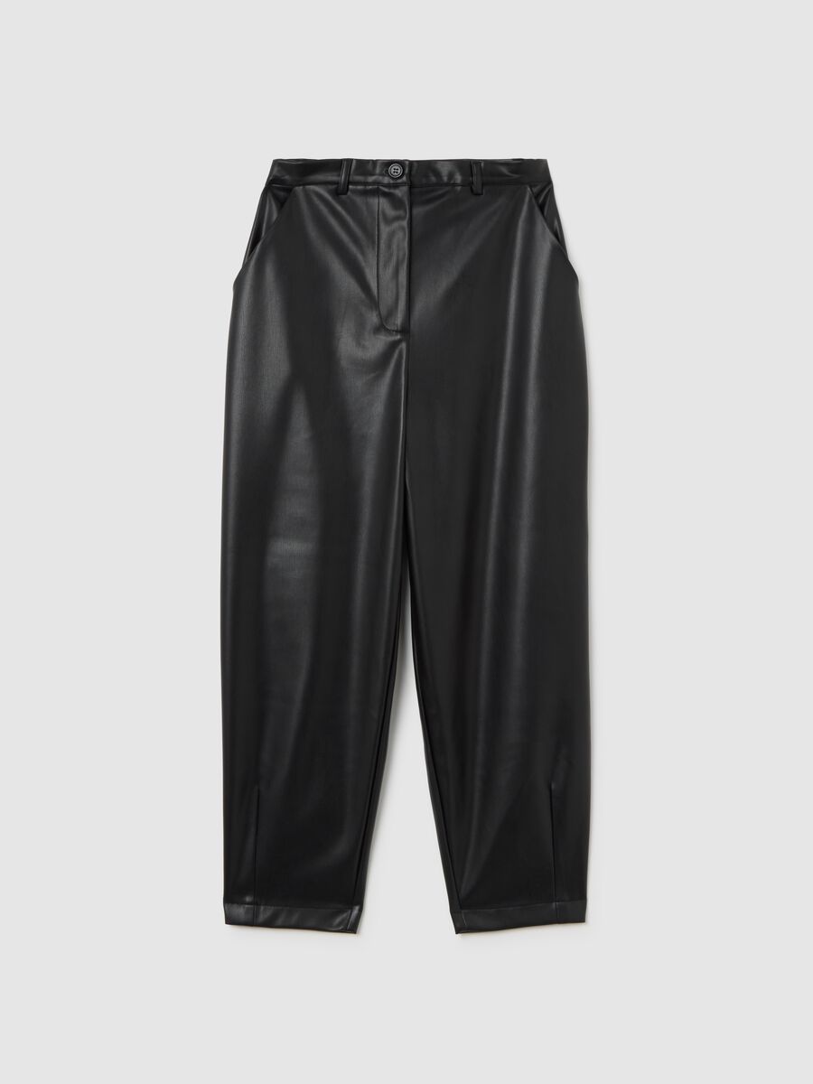 Black Patent Leather Regular Fit Trousers_4