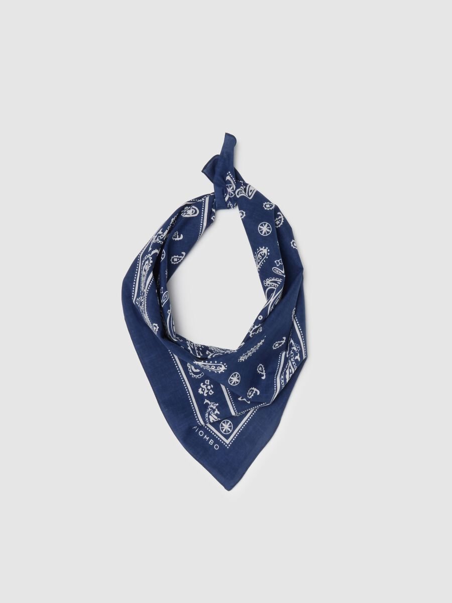 Blue Cotton and Lyocell Bandana with Paisley Pattern_0
