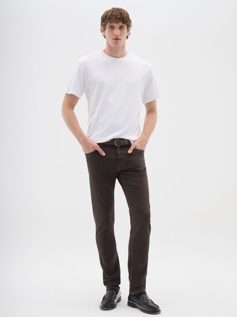 Brown Slim Fit Denim Trousers_0