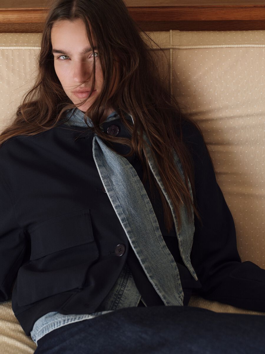 Blazer in misto blu regular fit con tasche_0