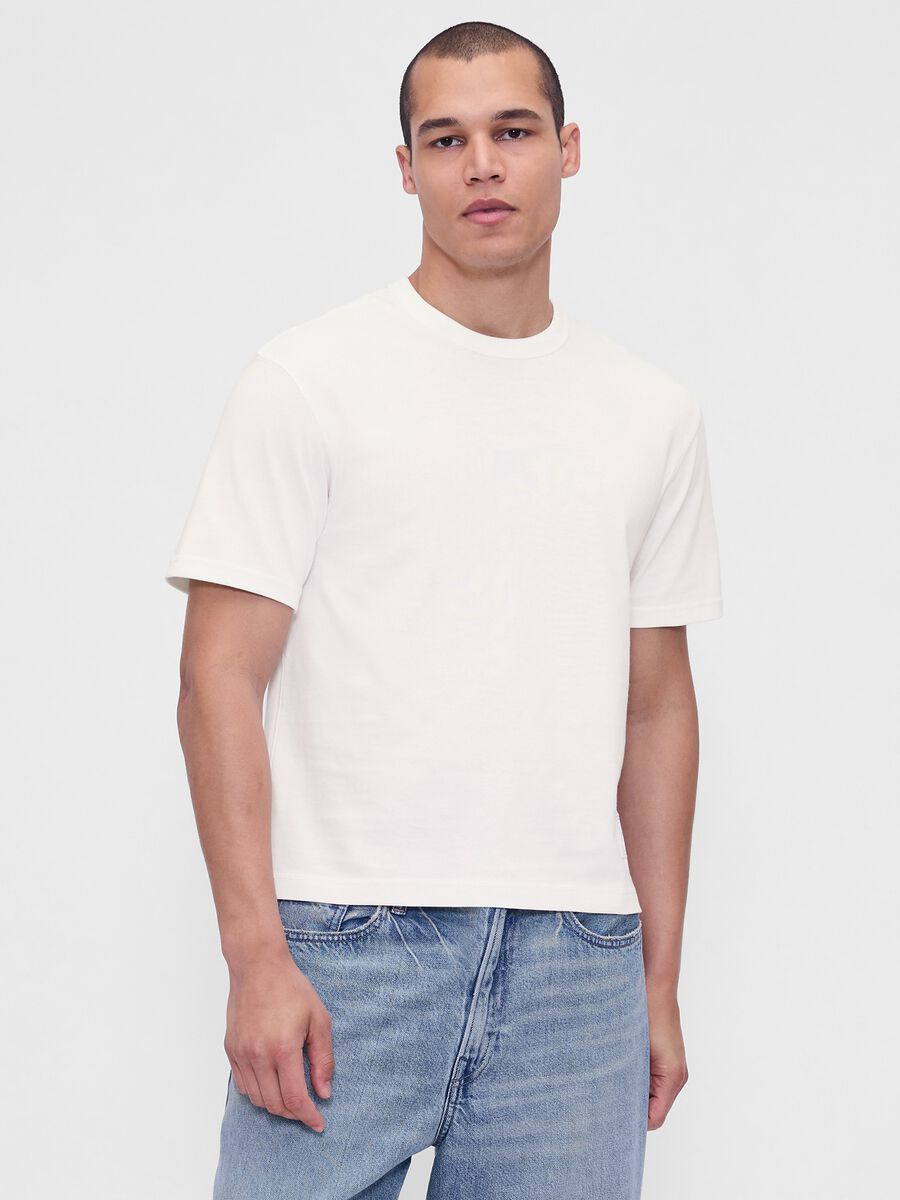 T-shirt bianca a maniche corte in cotone_0