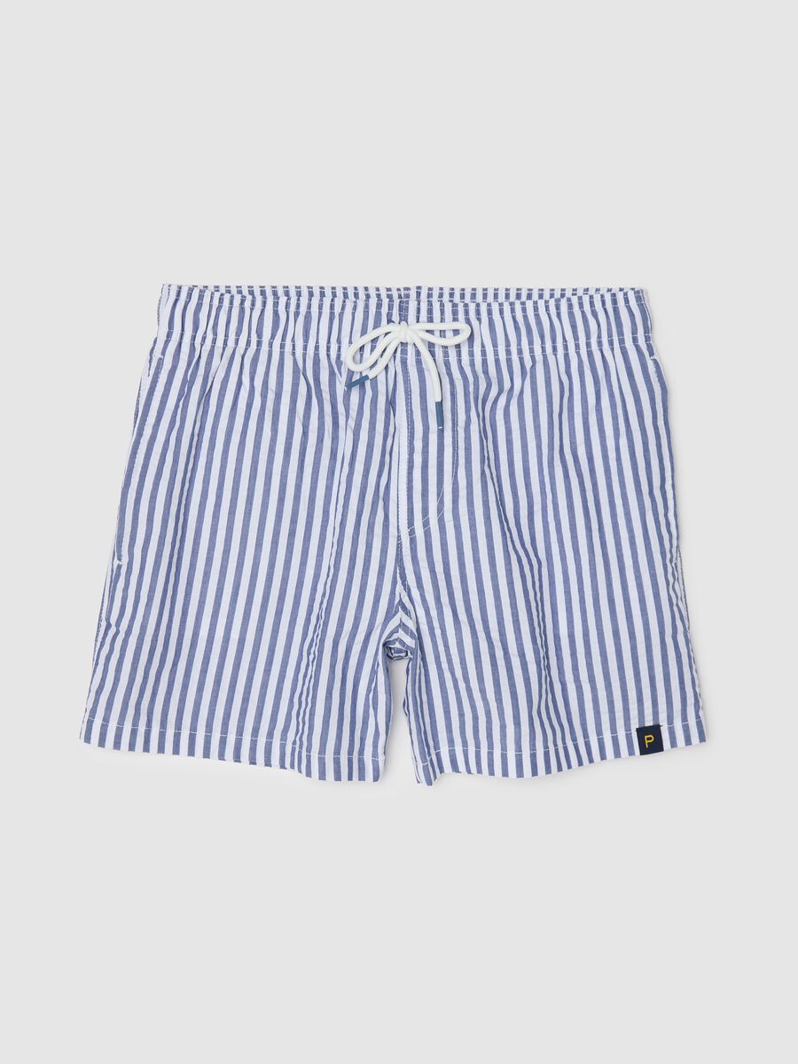 White and blue striped pure cotton swim boxers_4