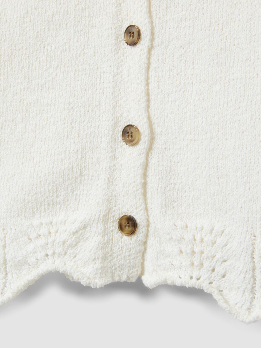 White cotton blend regular fit tank top with buttons_5