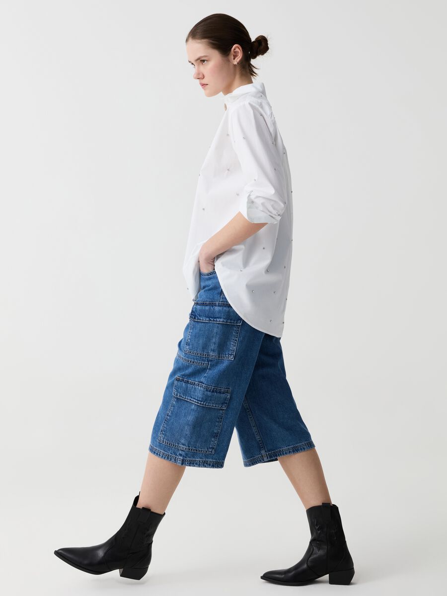Oversized shirt in cotton with diamantés_0