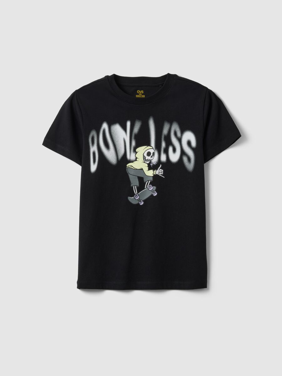 Boys' black pure cotton T-shirt regular fit with print_0