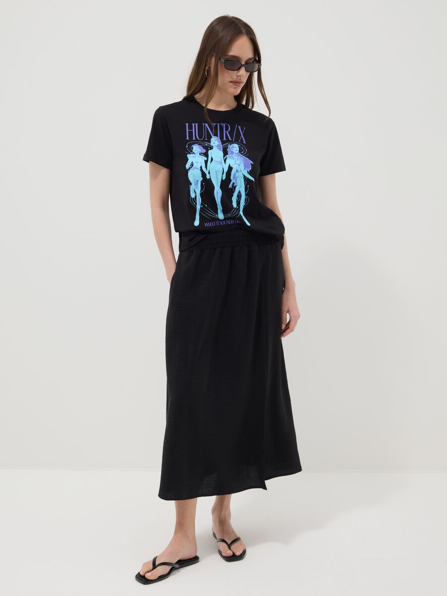 T-shirt nera in puro cotone con stampa K-Pop Demon Hunter oversize fit_1