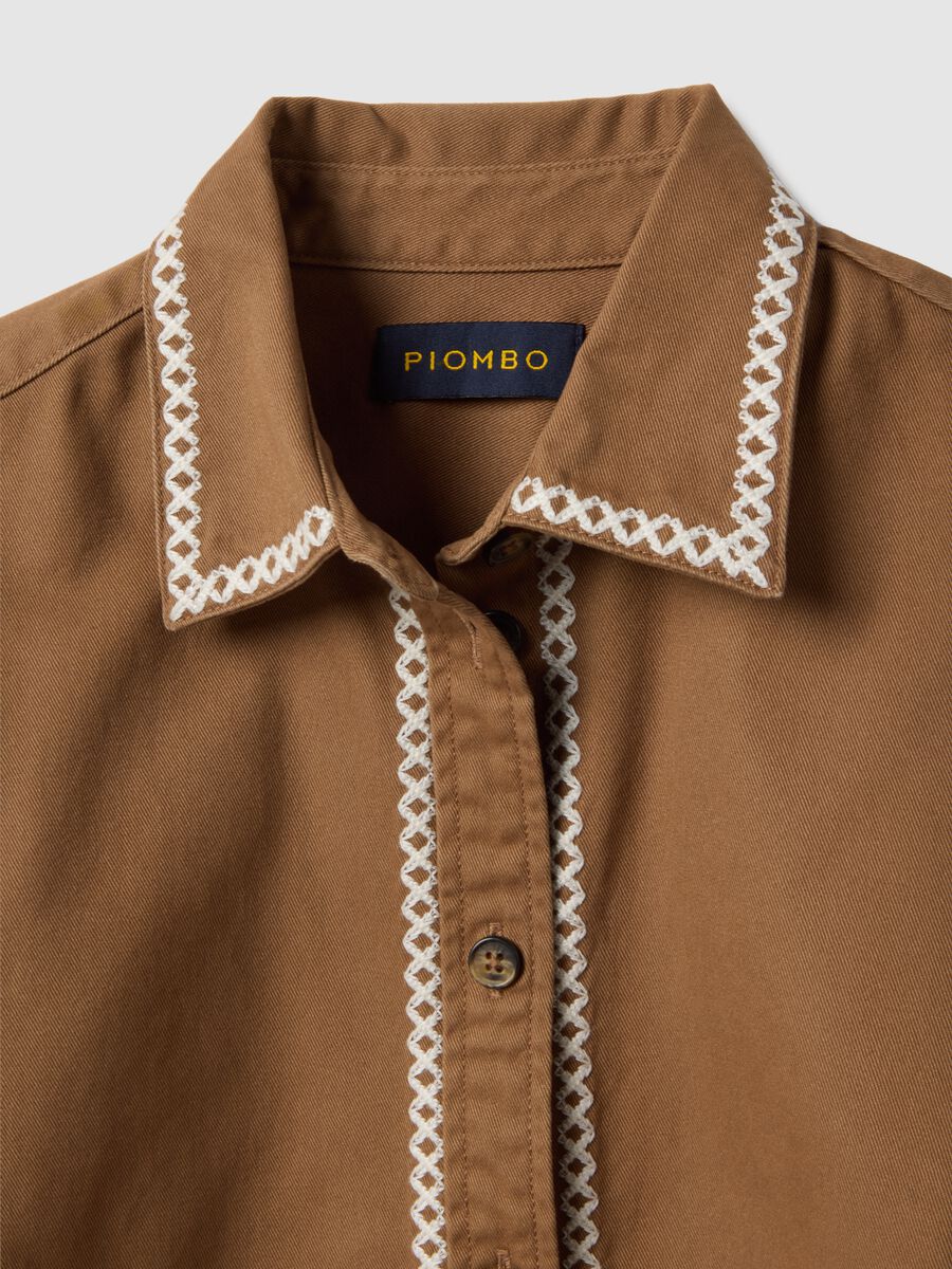 Brown pure cotton regular fit shirt with contrast embroidery_5
