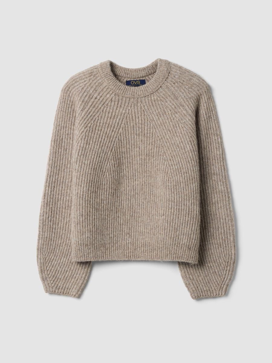 Beige ribbed wool-blend crew-neck jumper_0