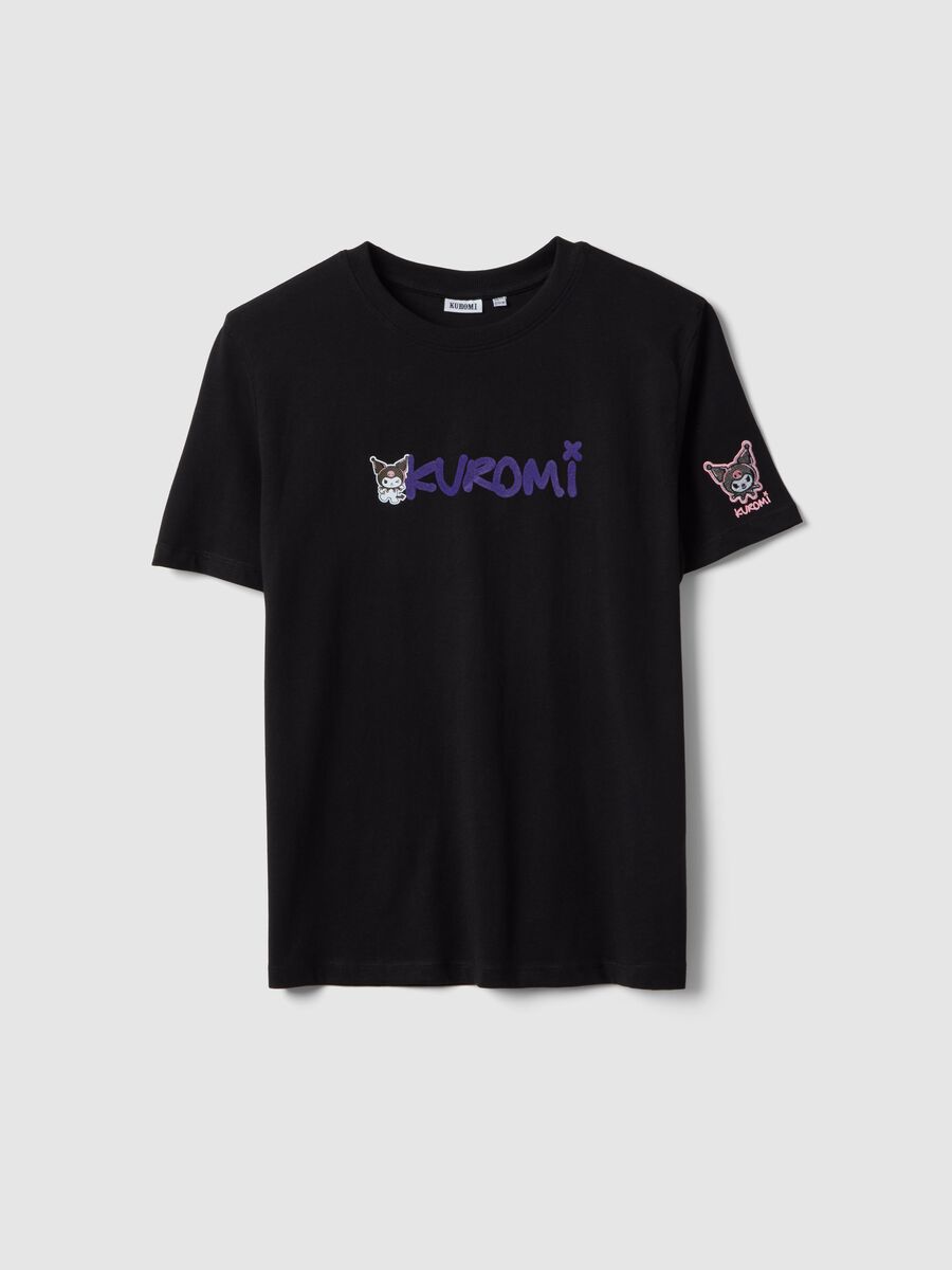 T-shirt in puro cotone nero da ragazza regular fit con Kuromi_3