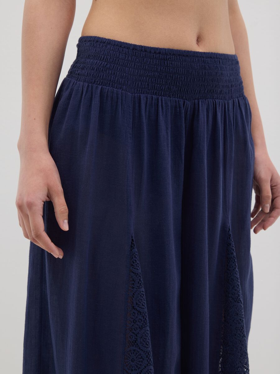 Women's wide blue pure cotton trousers_3
