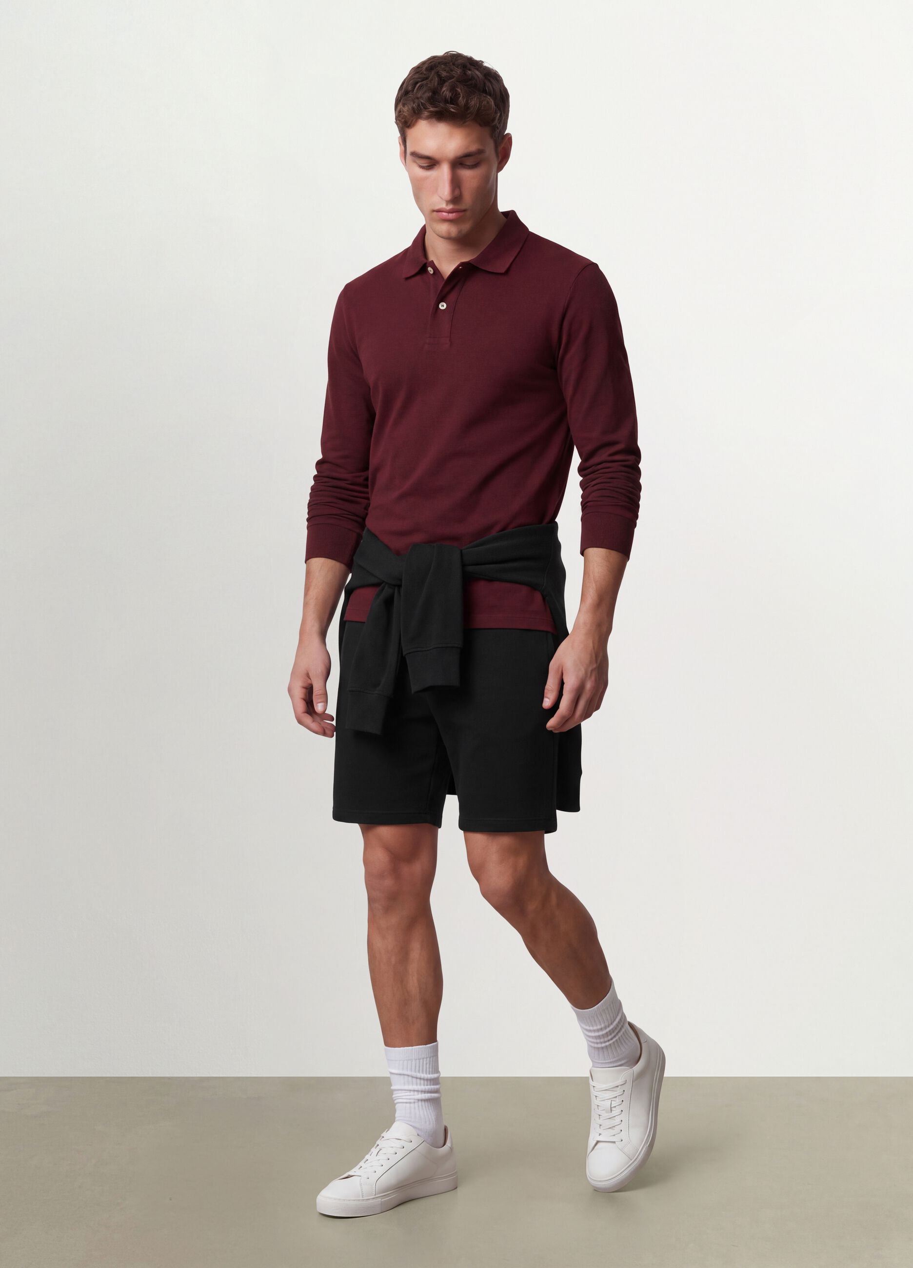 Men&rsquo;s red long-sleeve organic cotton piqu&eacute; polo shirt, regular fit