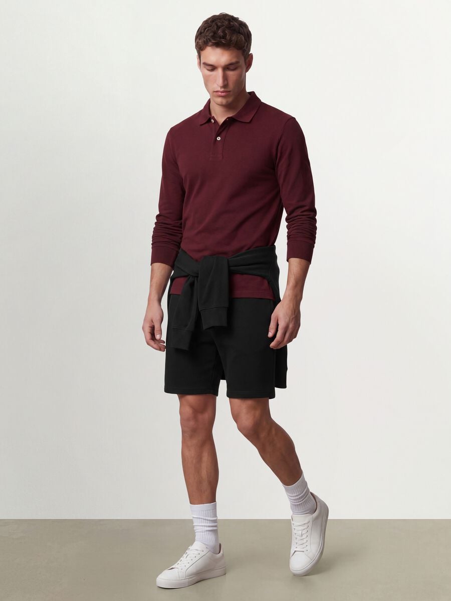Polo rossa in piquet di puro cotone organico a maniche lunghe regular fit_2
