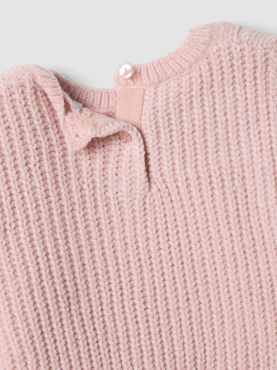 Maglia rosa in maglia lavorata con girocollo per bimba_3