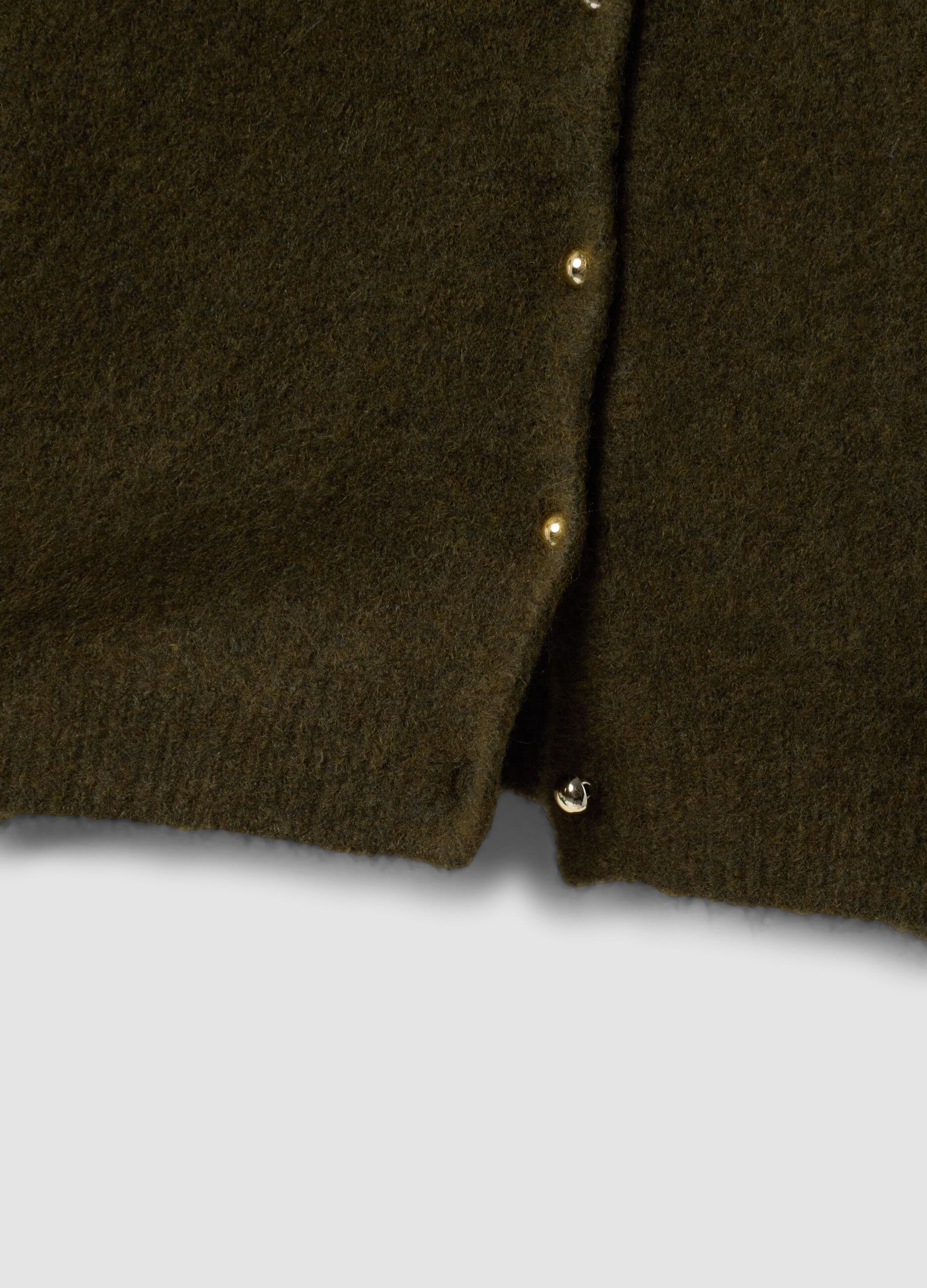 Green stretch-wool crew-neck cardigan, regular fit