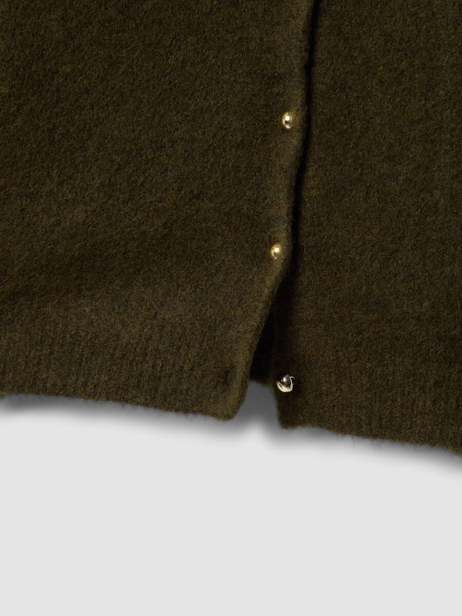 Green stretch-wool crew-neck cardigan, regular fit_5