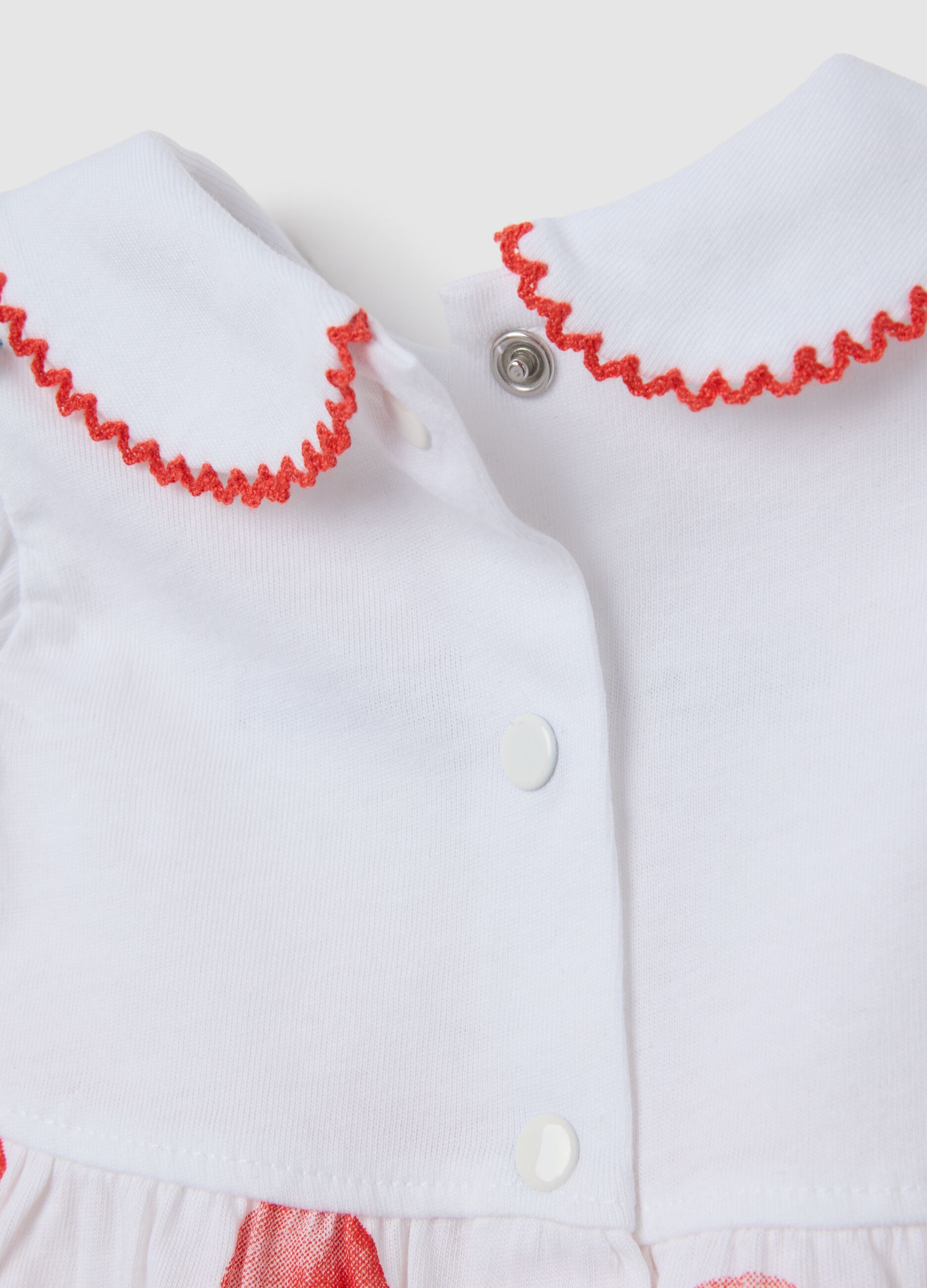 Abito da bambina in puro cotone bianco con pois rossi e dettagli rossi
