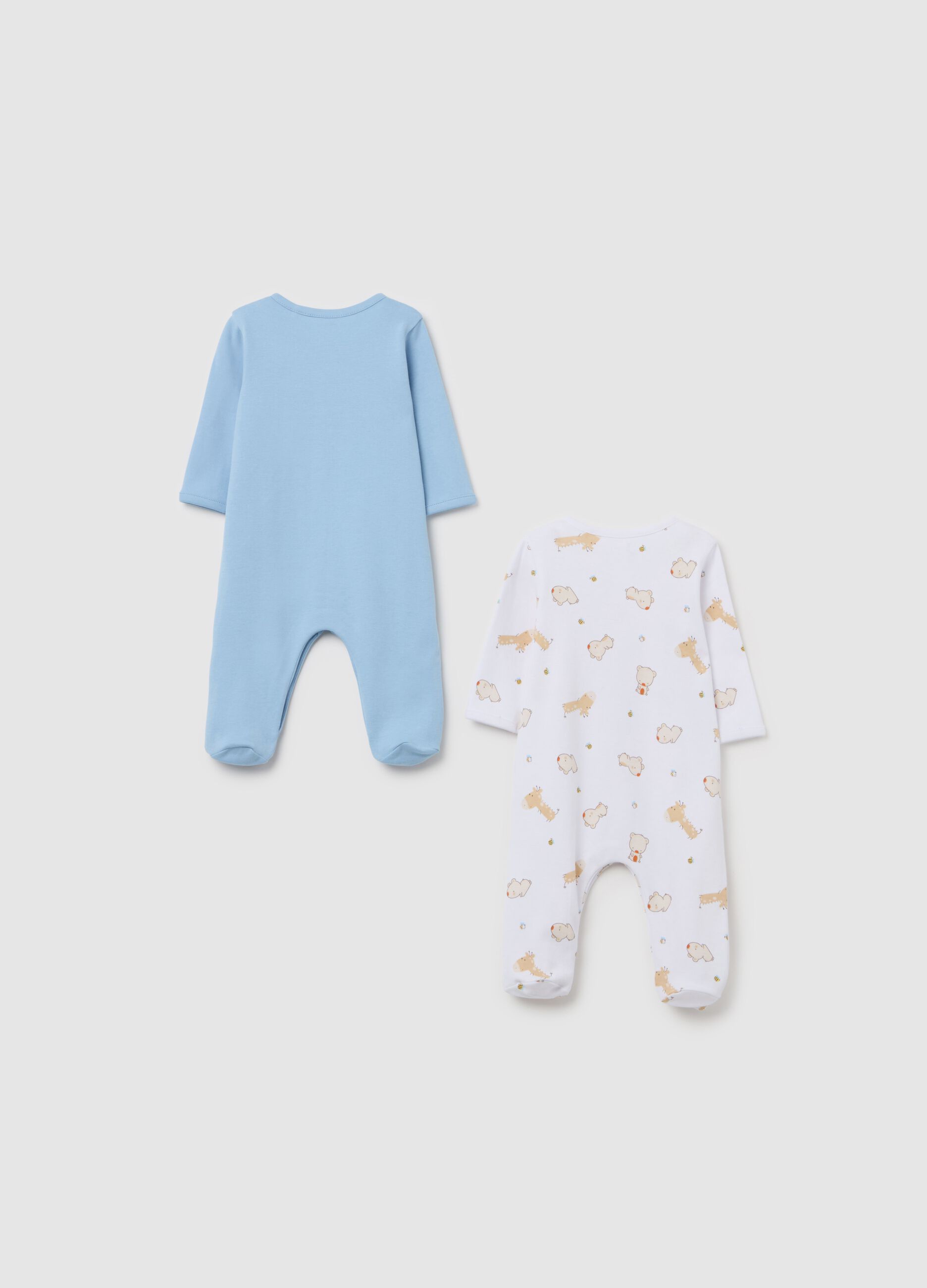 Two-pack onesies in organic cotton with feet and print