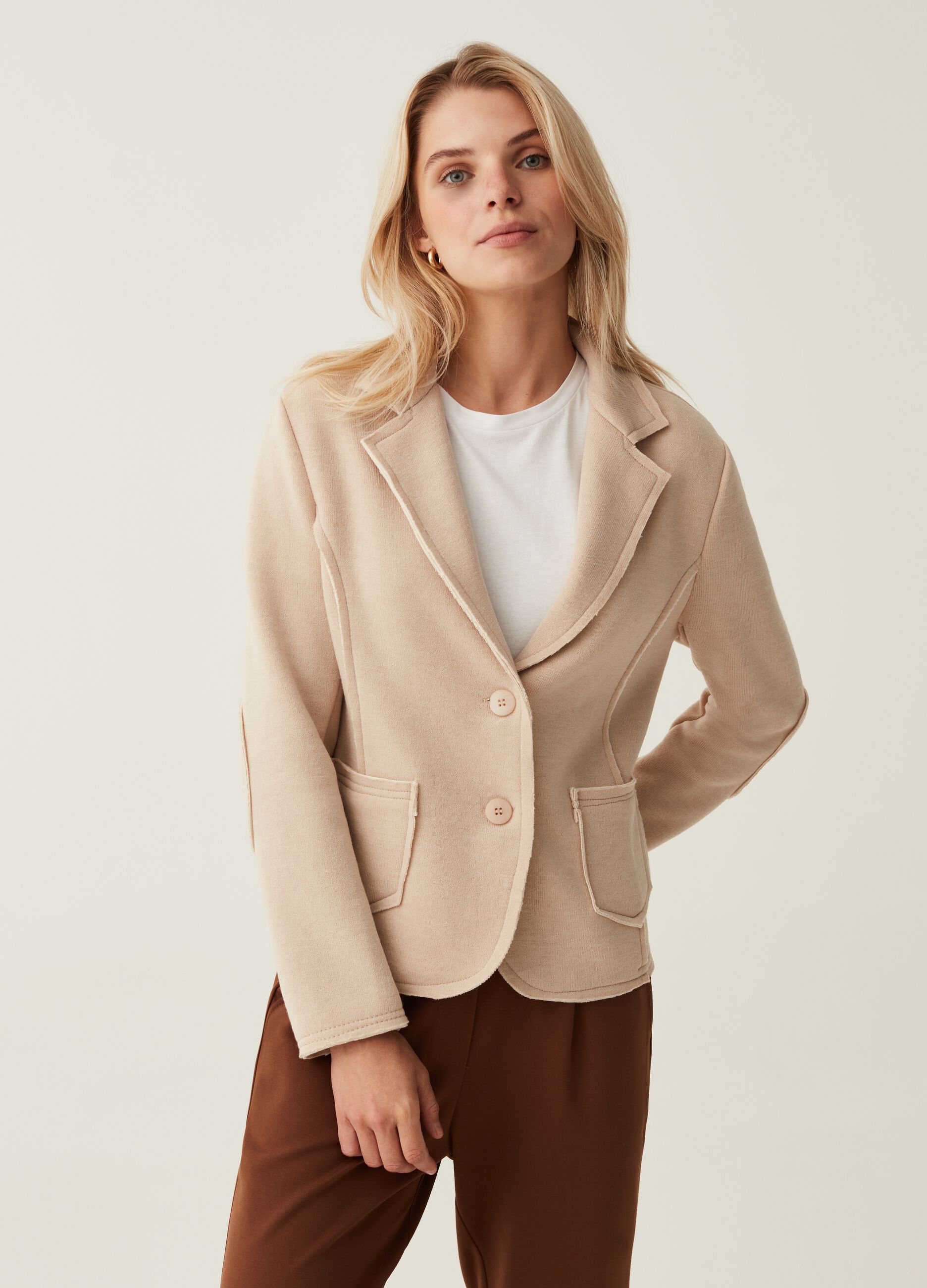Blazer monopetto con cuciture in rilievo_0