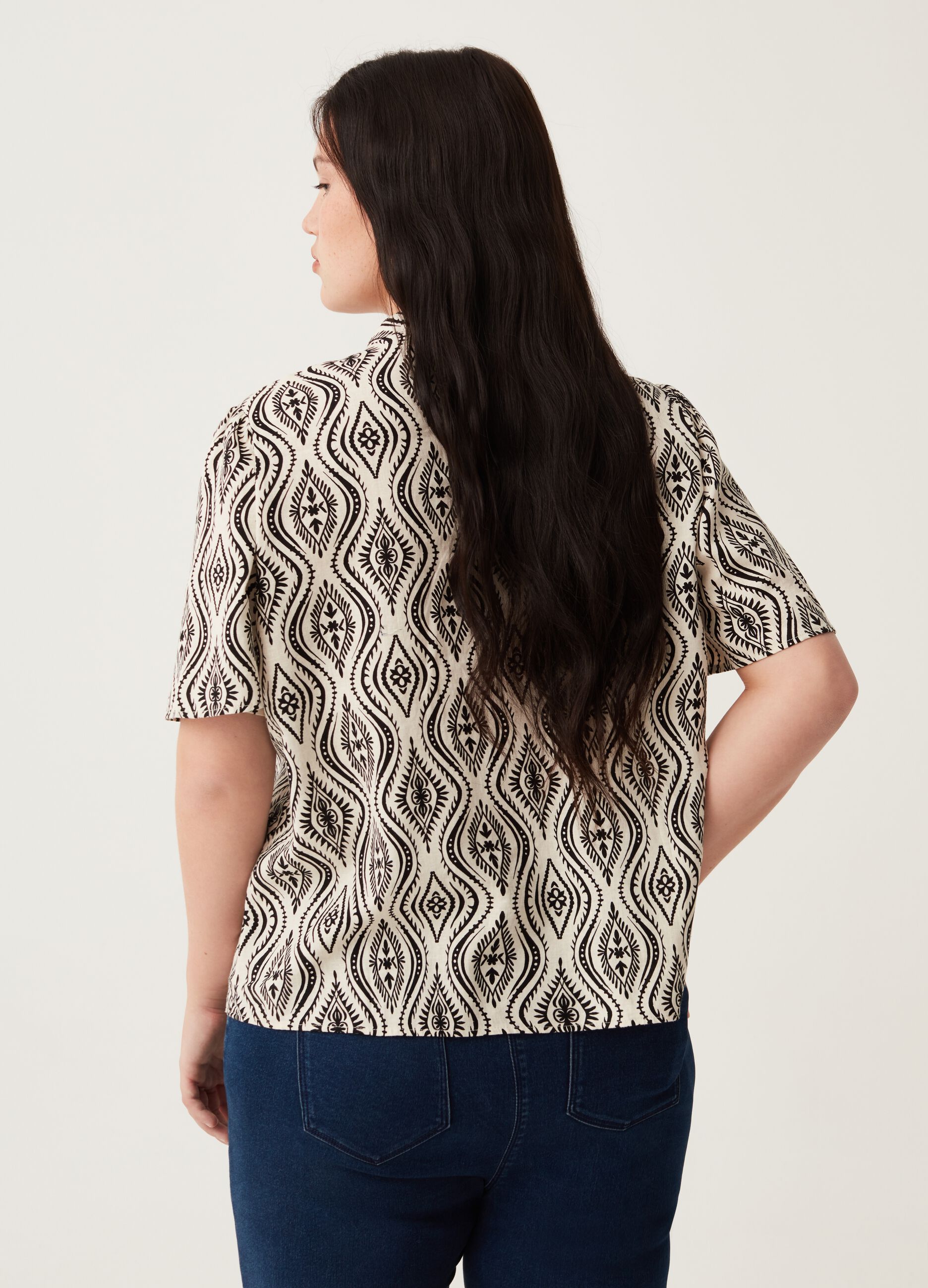 Blusa in lino e viscosa con stampa Curvy MYA_2