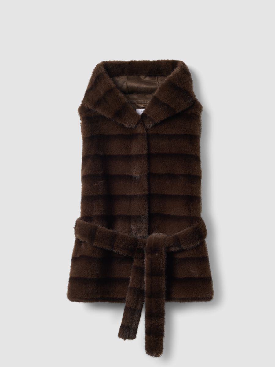 Gilet lungo marrone con cintura_4