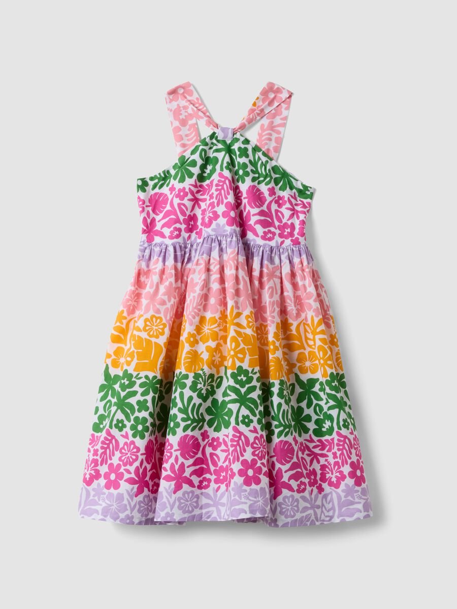 Multicolour pure cotton dress with crossed straps_0