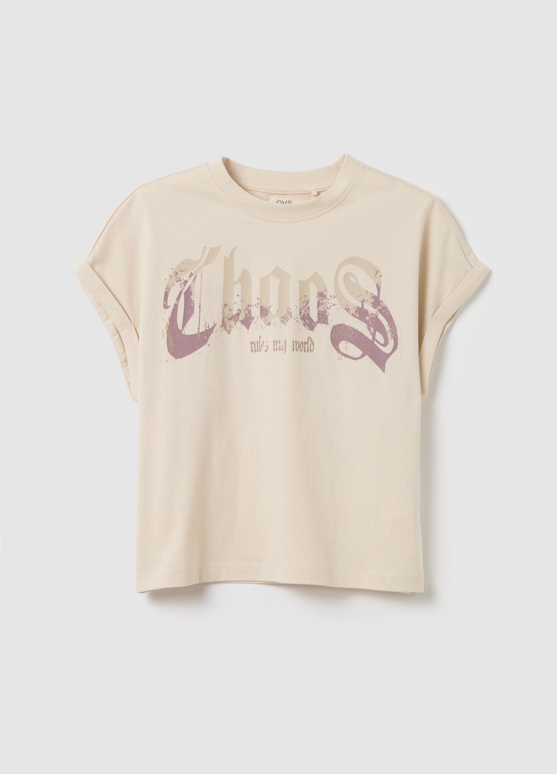 Beige boxy fit cotton t-shirt for girls