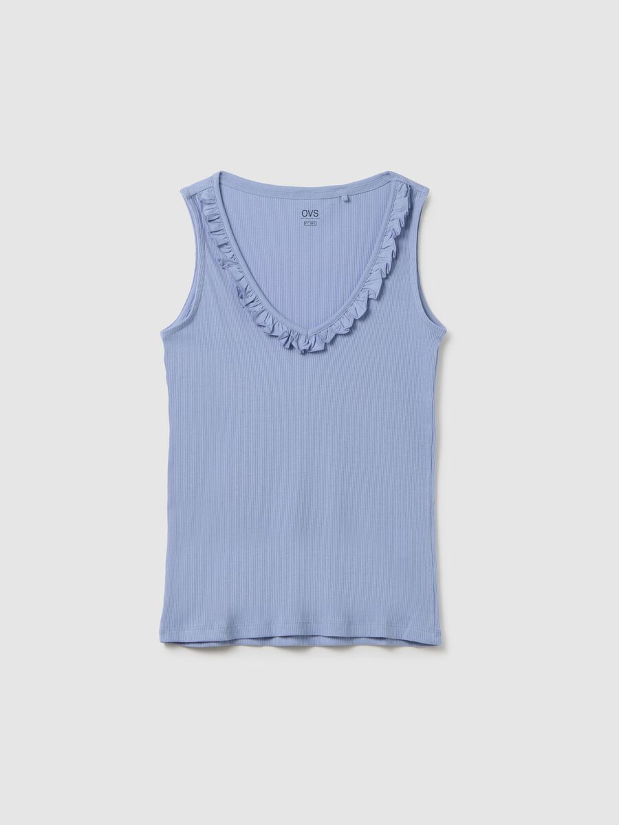 Top pigiama in puro cotone azzurro con rouches_4