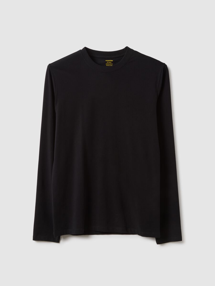Black long sleeve cotton stretch regular fit t-shirt_4