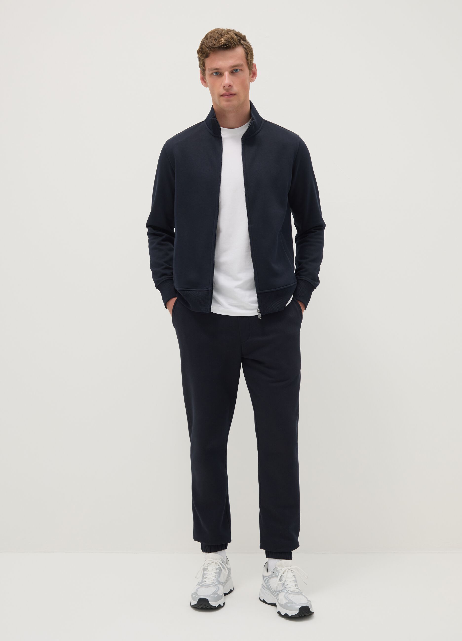 Regular fit blue cotton blend jogger trousers