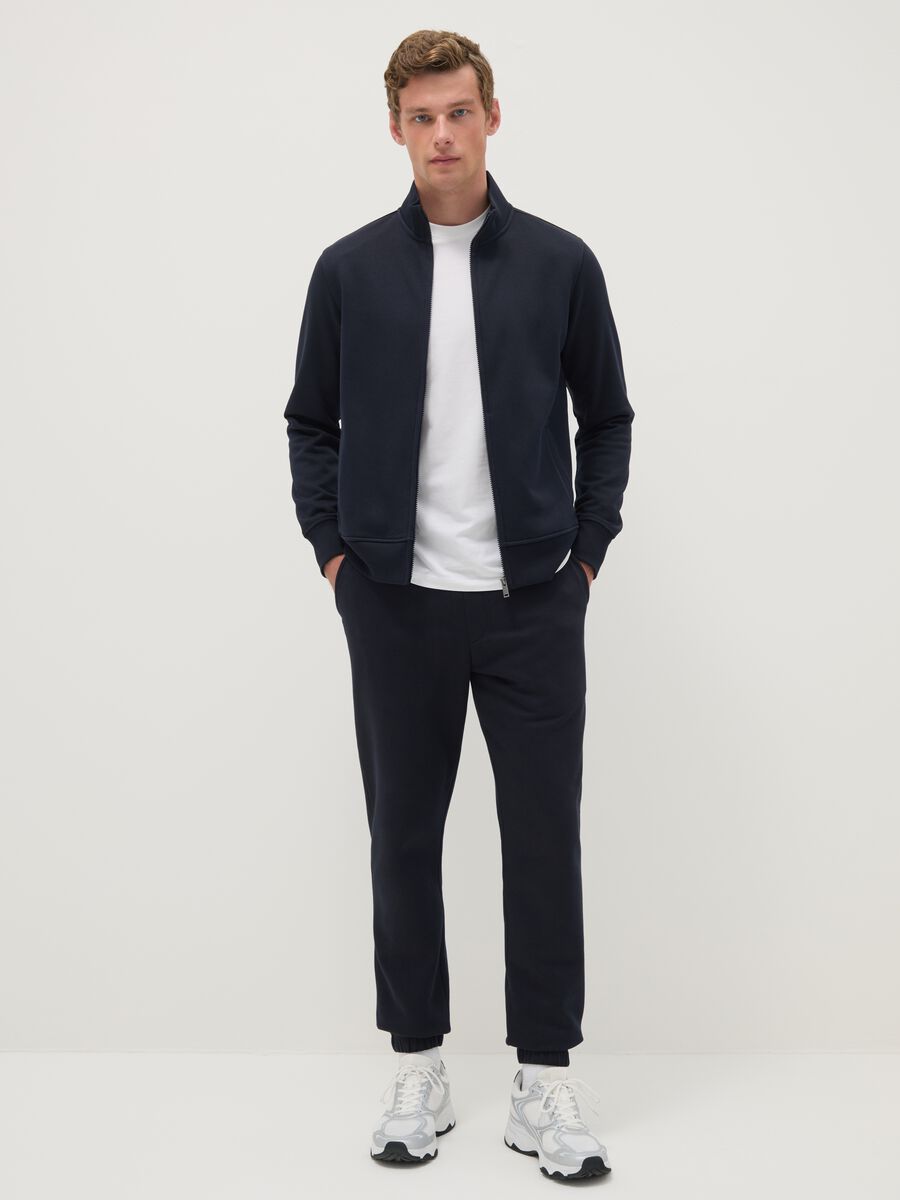 Regular fit blue cotton blend jogger trousers_0