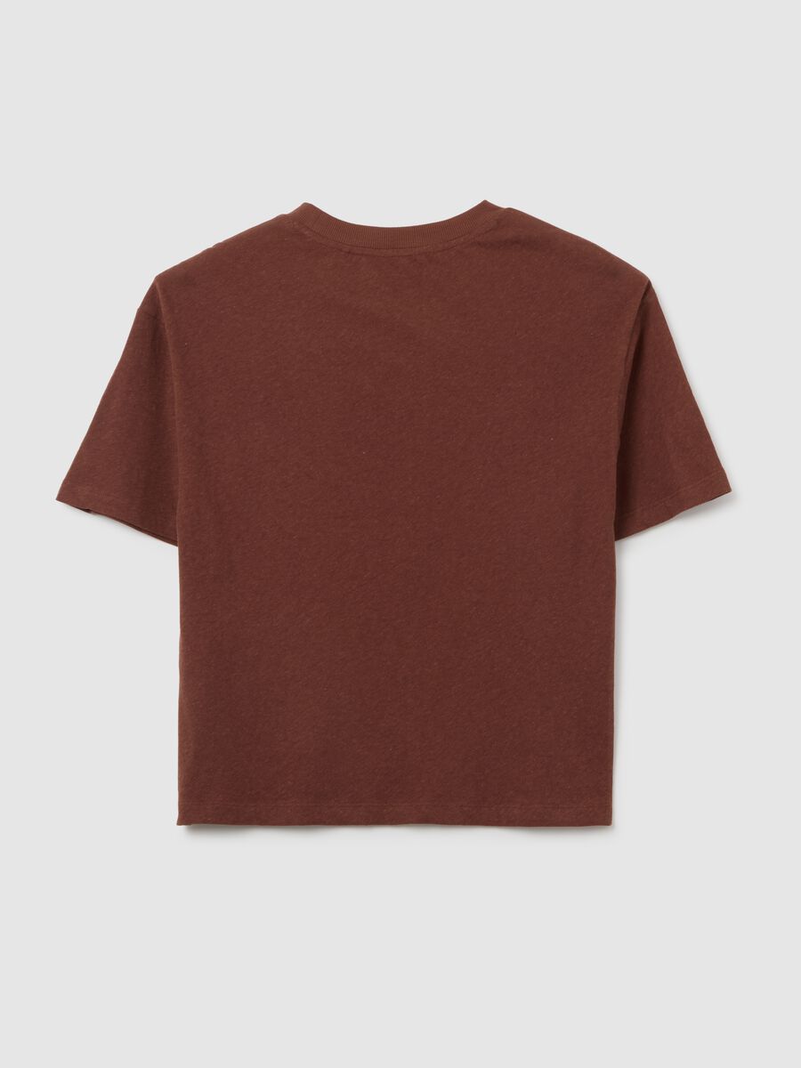 Boy's brown cotton and linen regular fit t-shirt_1