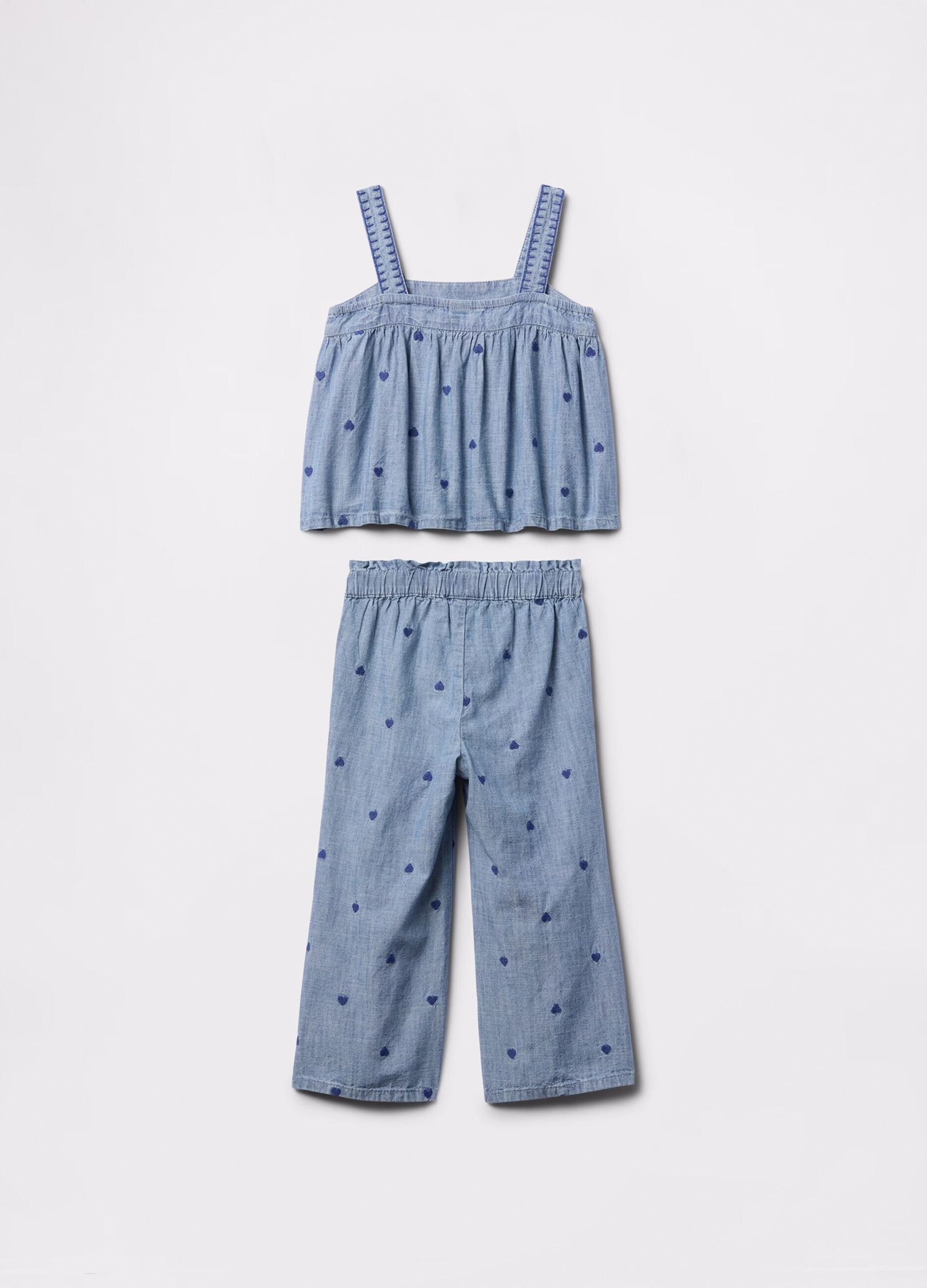 Chambray set with hearts embroidery