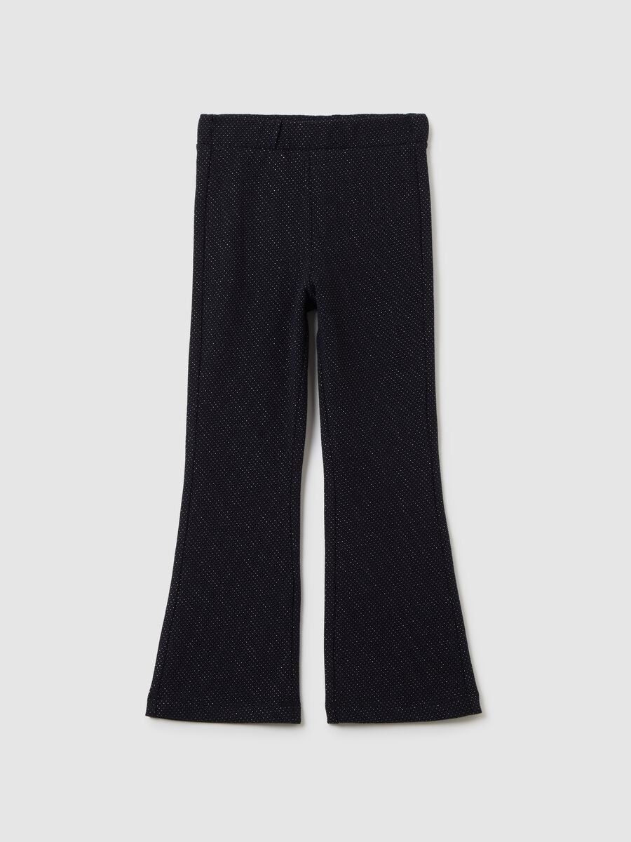 Girls' Black Cotton Blend Flare Leggings_0