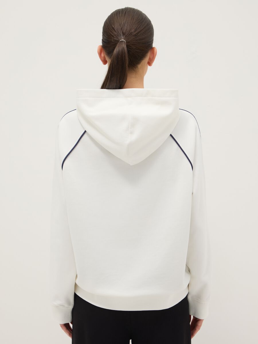 White Hooded Zip Cotton Blend Relaxed Fit Sweatshirt_3