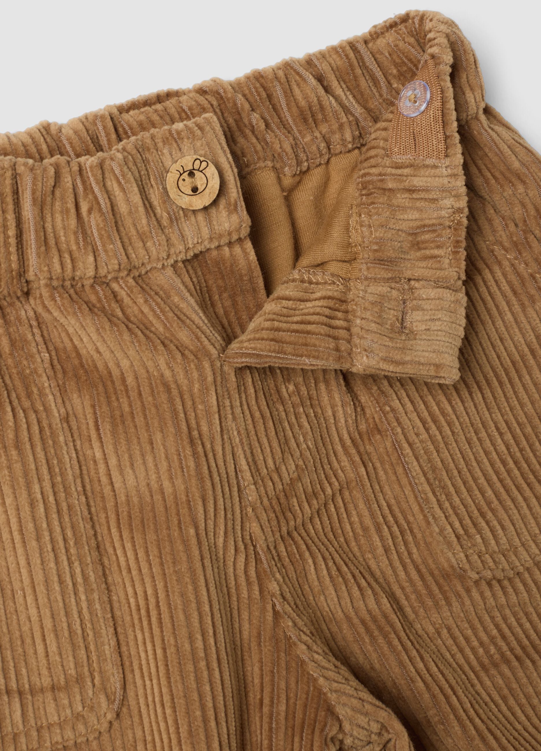 Pantaloni beige in puro cotone a coste con ricamo Winnie The Pooh comfort fit
