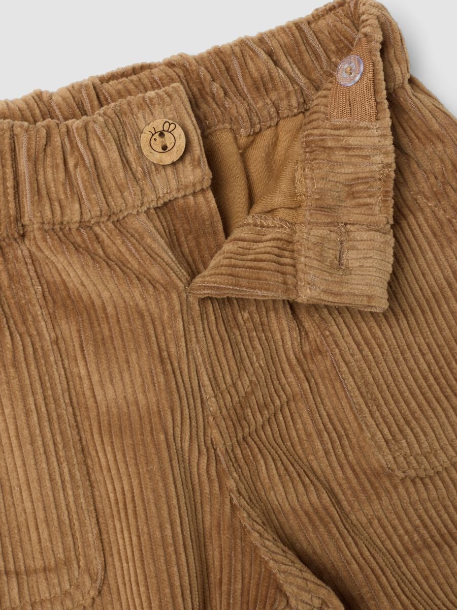 Pantaloni beige in puro cotone a coste con ricamo Winnie The Pooh comfort fit_1
