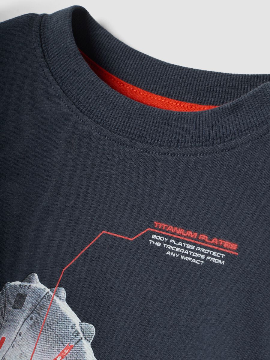 T-shirt grigia girocollo in puro cotone organico con stampa dinosauro_3