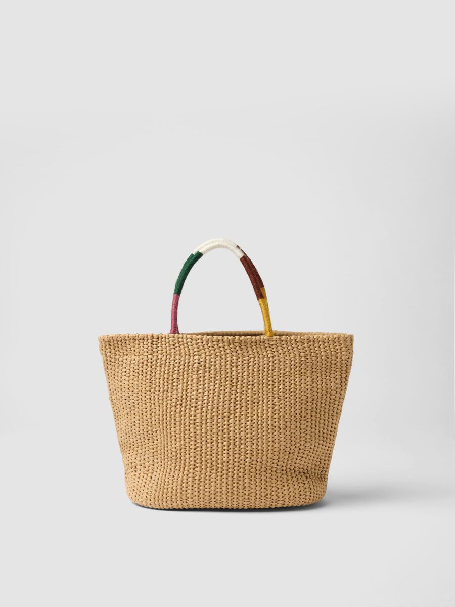 Borsa da spiaggia in misto cotone e tessuto carta beige con dettagli_1